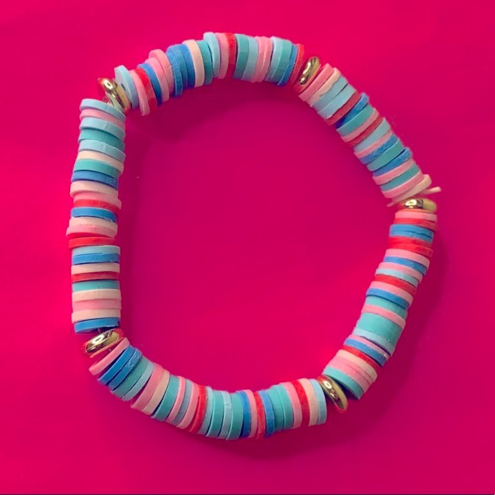 Aesthetic blue and pink clay bead bracelet🌊🌸